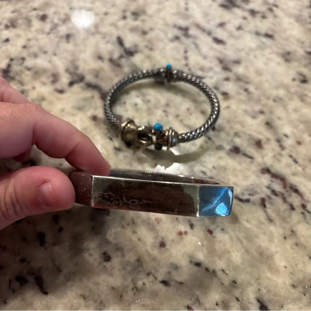 925 Sterling Silver Bracelet turquoise scrap bangle - Picture 5 of 8